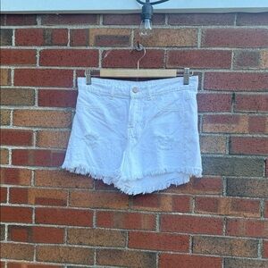Frayed Hem White Denim Shorts